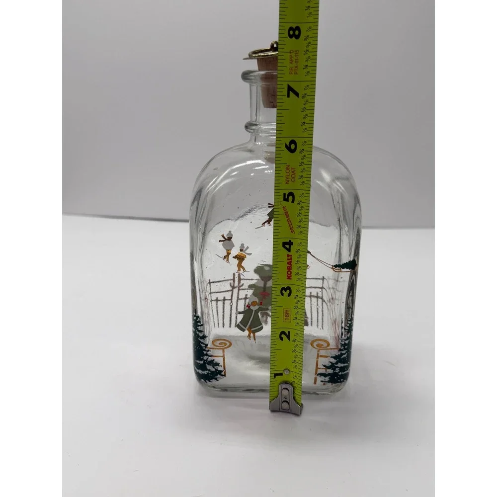 Holmegaard Christmas Decanter 1980s Danish Glass Ice Skating Scene Brass Stopper